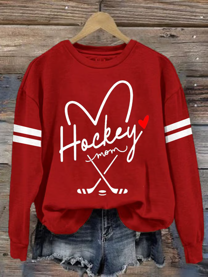 Women's Hockey Mom Printed Round Neck Sweatshirt