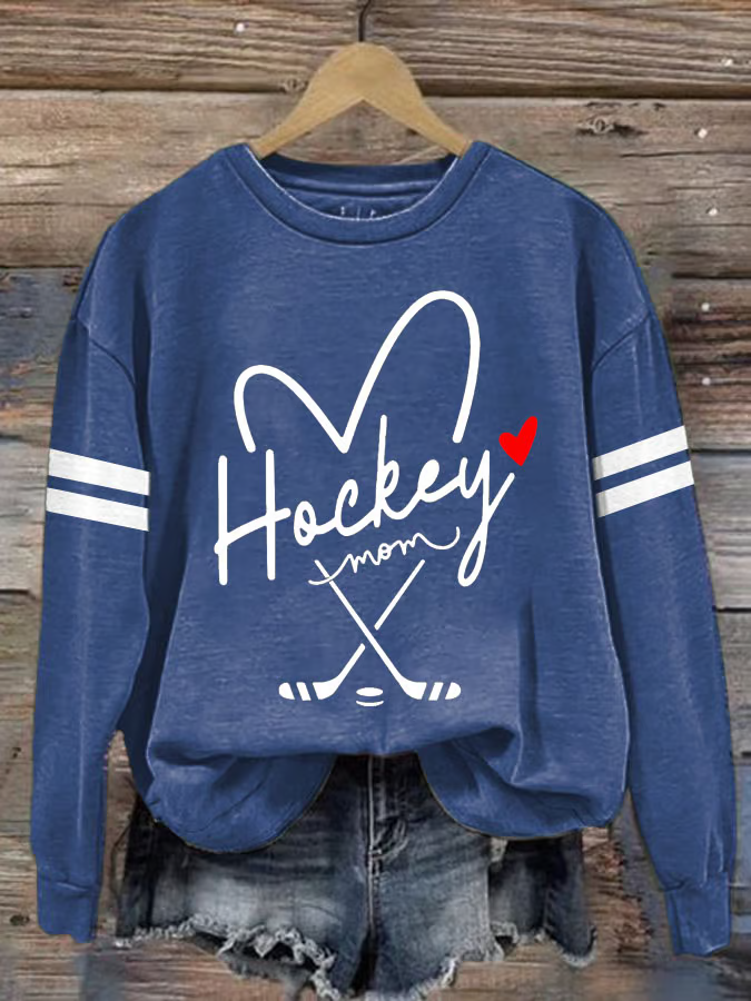 Women's Hockey Mom Printed Round Neck Sweatshirt