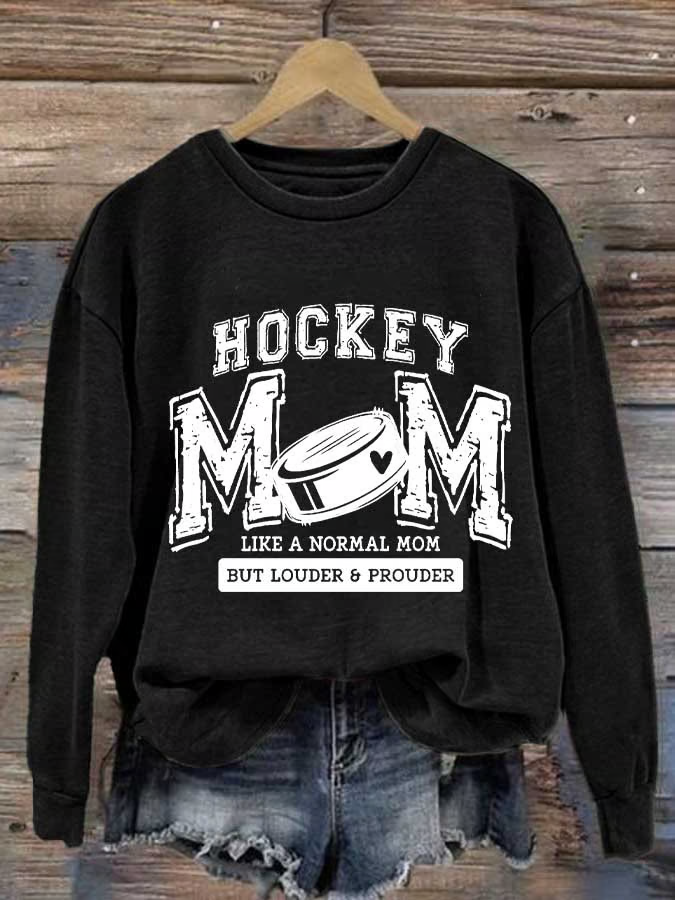 Women's Hockey Mom Print Round Neck Sweatshirt