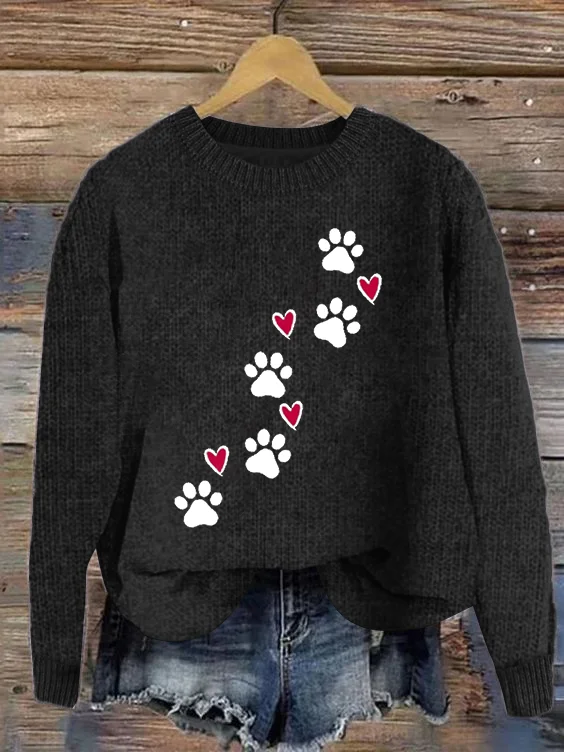 Heart Dog Simple Crew Neck Loose Sweater