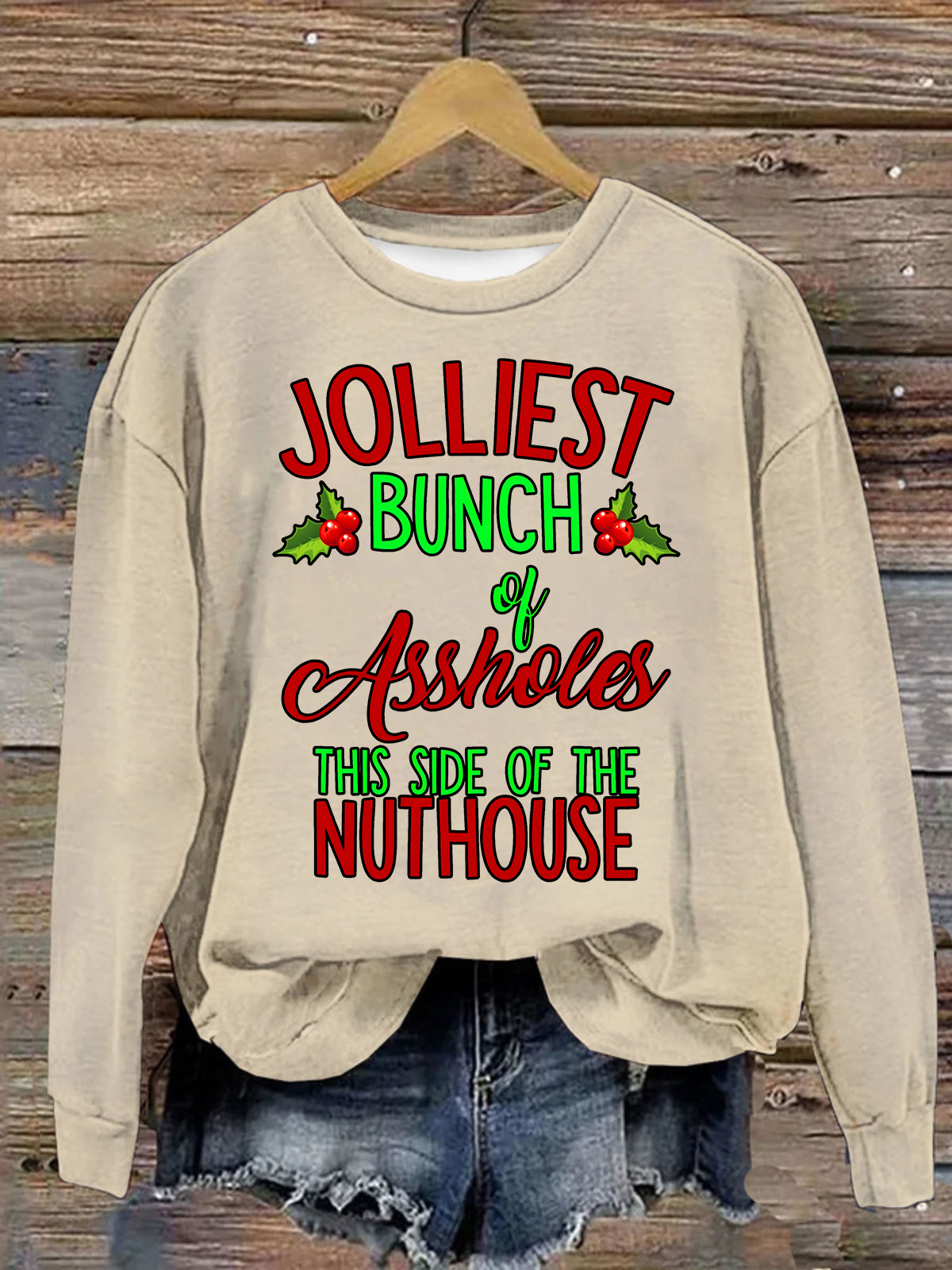 Jolliest Bunch of Assholes Loose Casual Crew Neck Christmas Sweatshirt