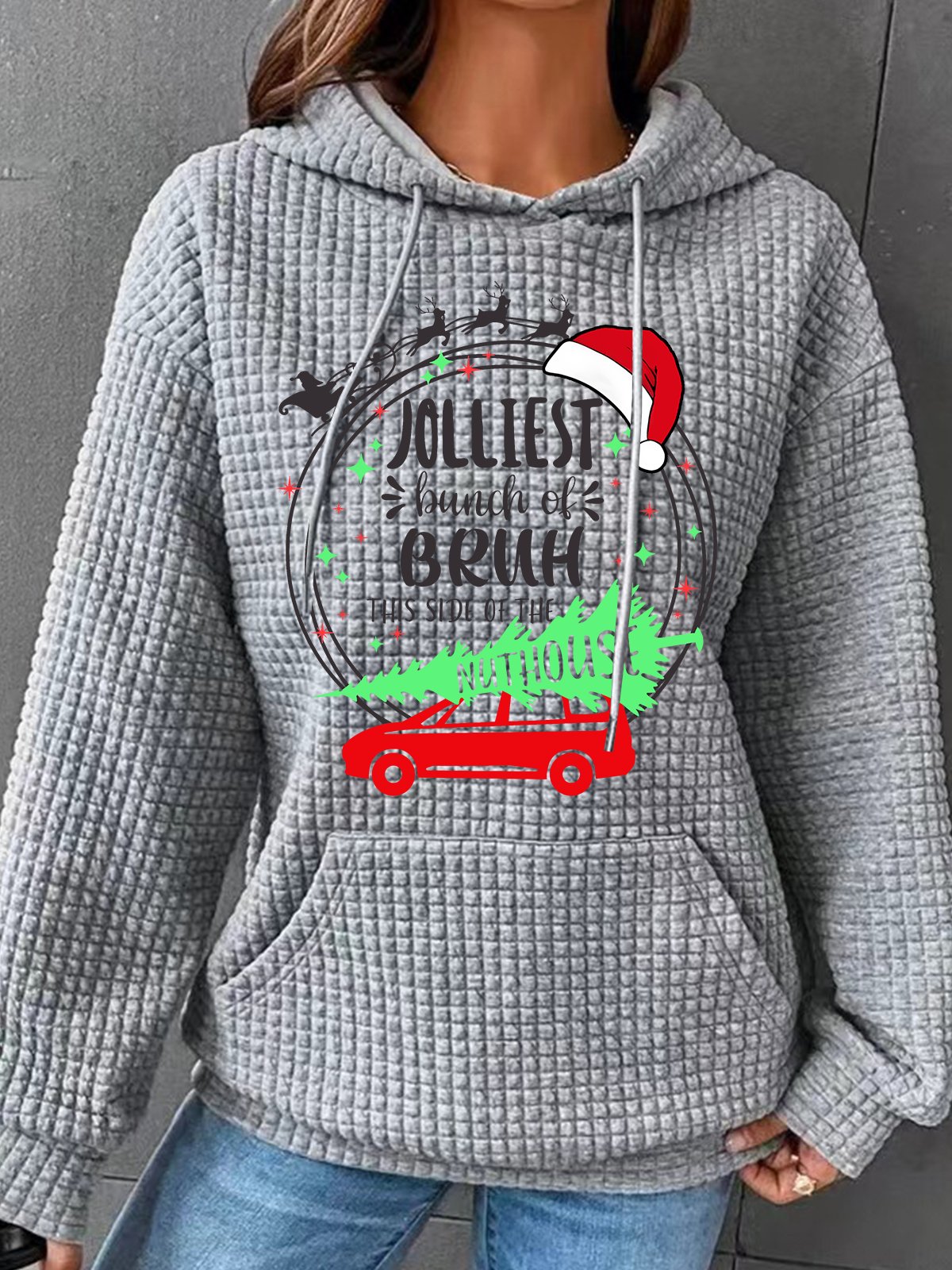 Jolliest Bunch Of Bruh Christmas Simple Loose Hoodie