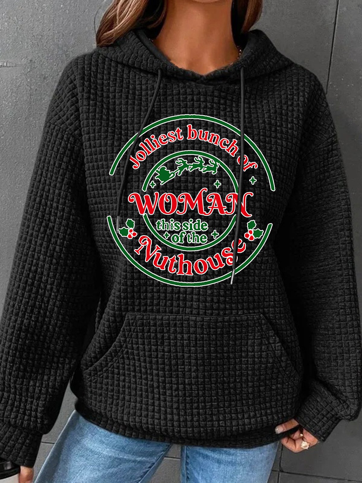 Jolliest Bunch of Woman Christmas Simple Loose Hoodie