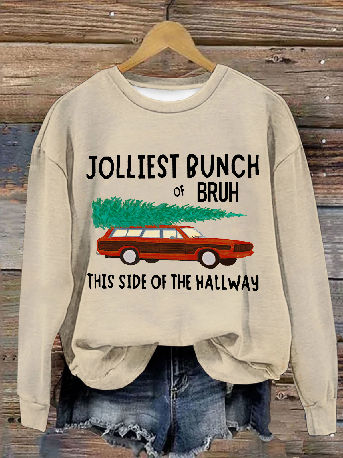 Jolliest Bunch of Bruh Christmas Crew Neck Casual Sweatshirt