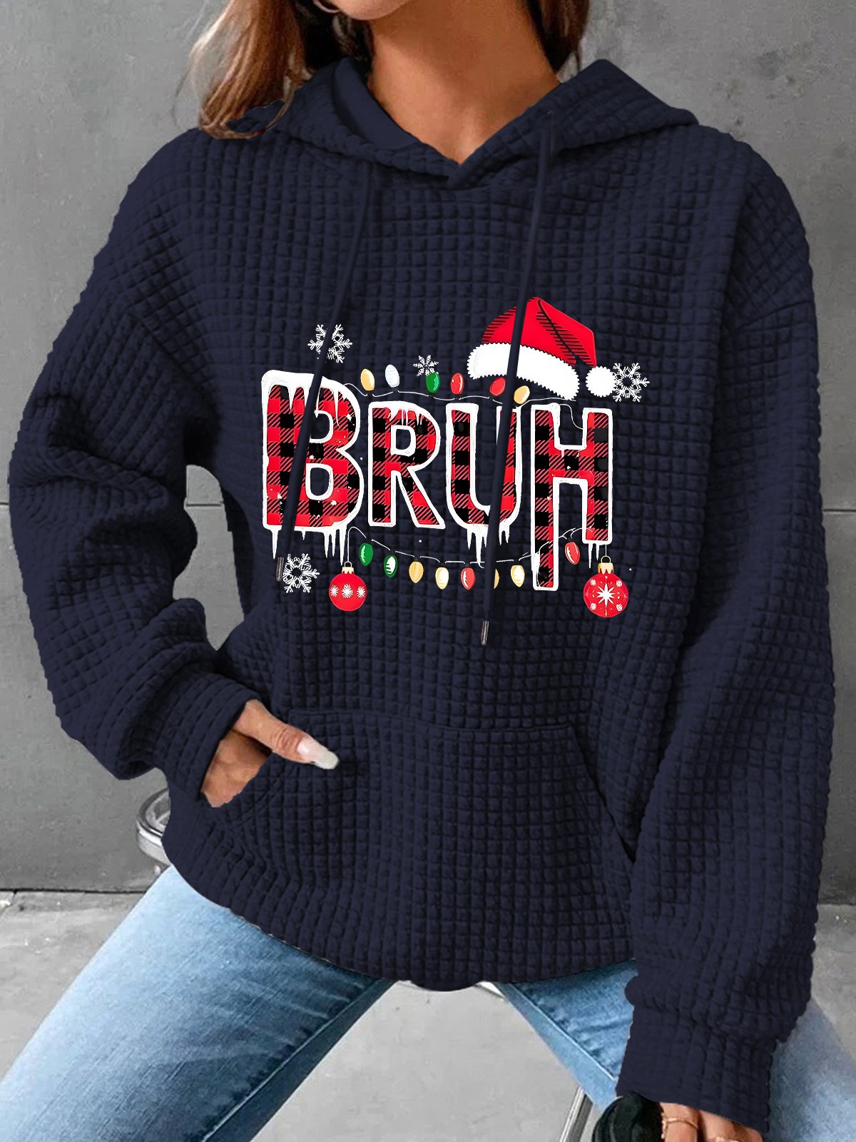 Bruh Christmas Simple Loose Hoodie