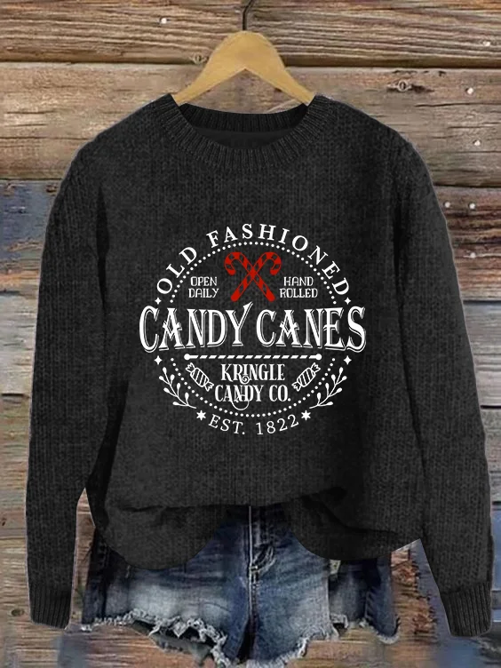 Christmas Candy Cane North Pole Simple Crew Neck Sweater