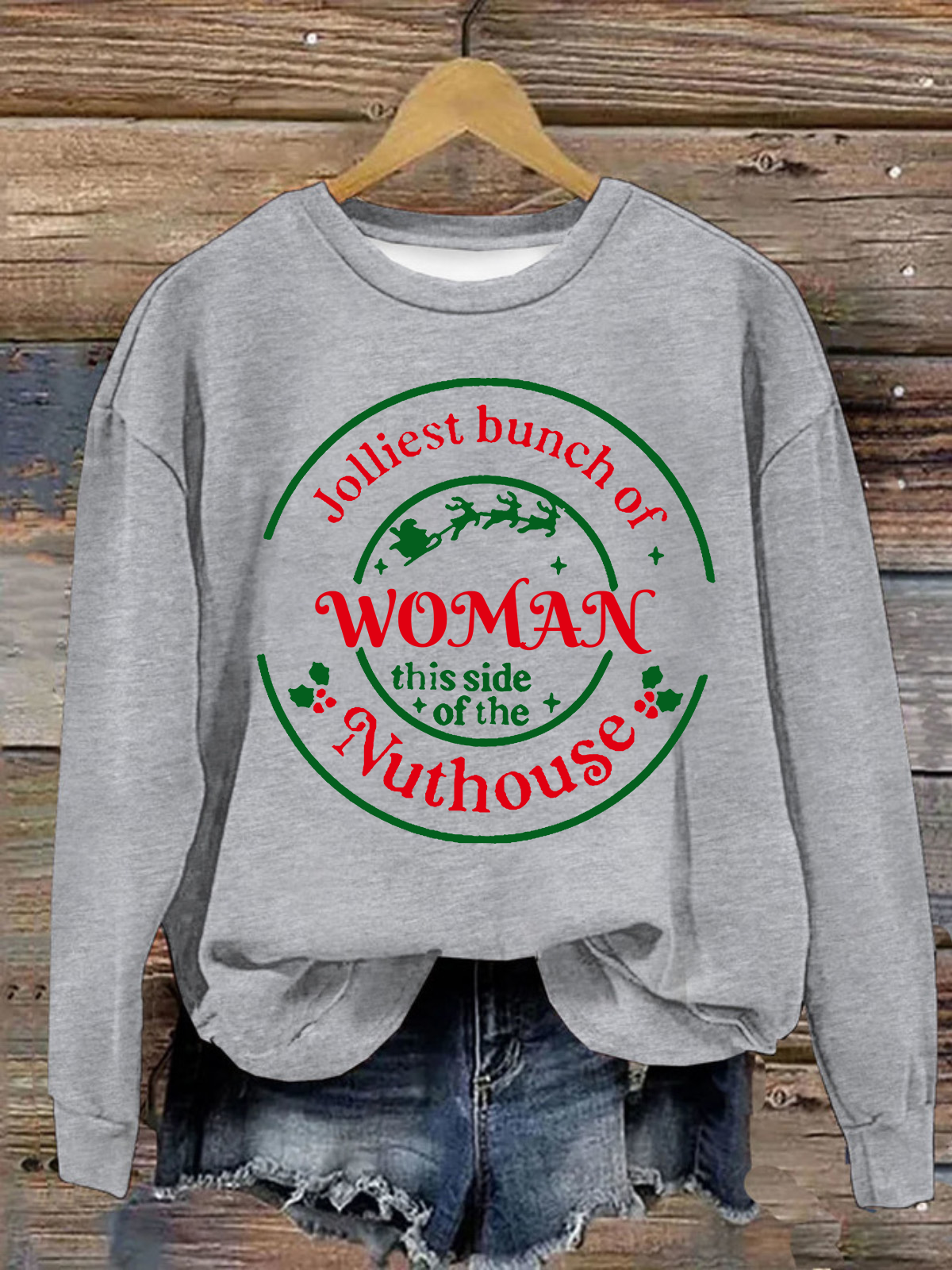 Jolliest Bunch of Woman Casual Christmas Cotton Sweatshirt