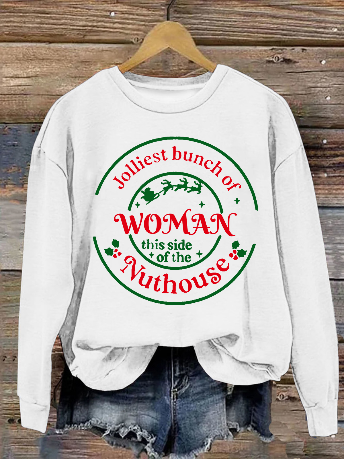 Jolliest Bunch of Woman Casual Christmas Cotton Sweatshirt