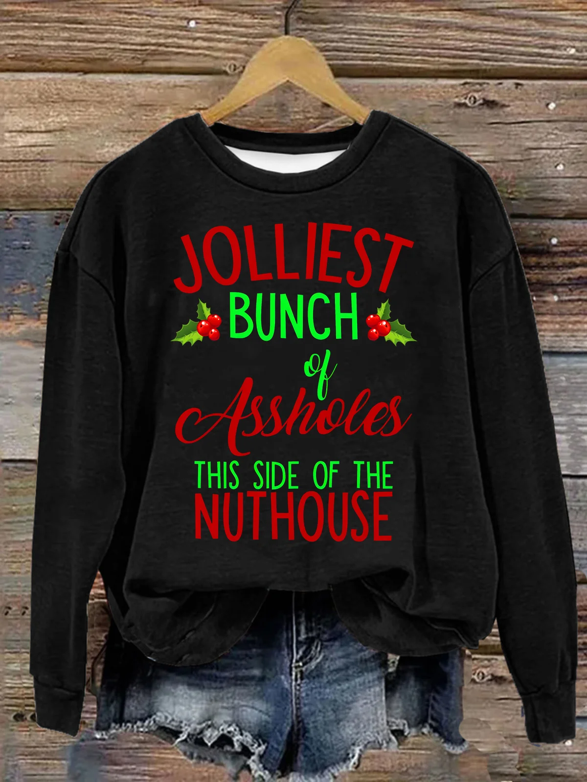 Jolliest Bunch of Assholes Loose Casual Crew Neck Christmas Sweatshirt