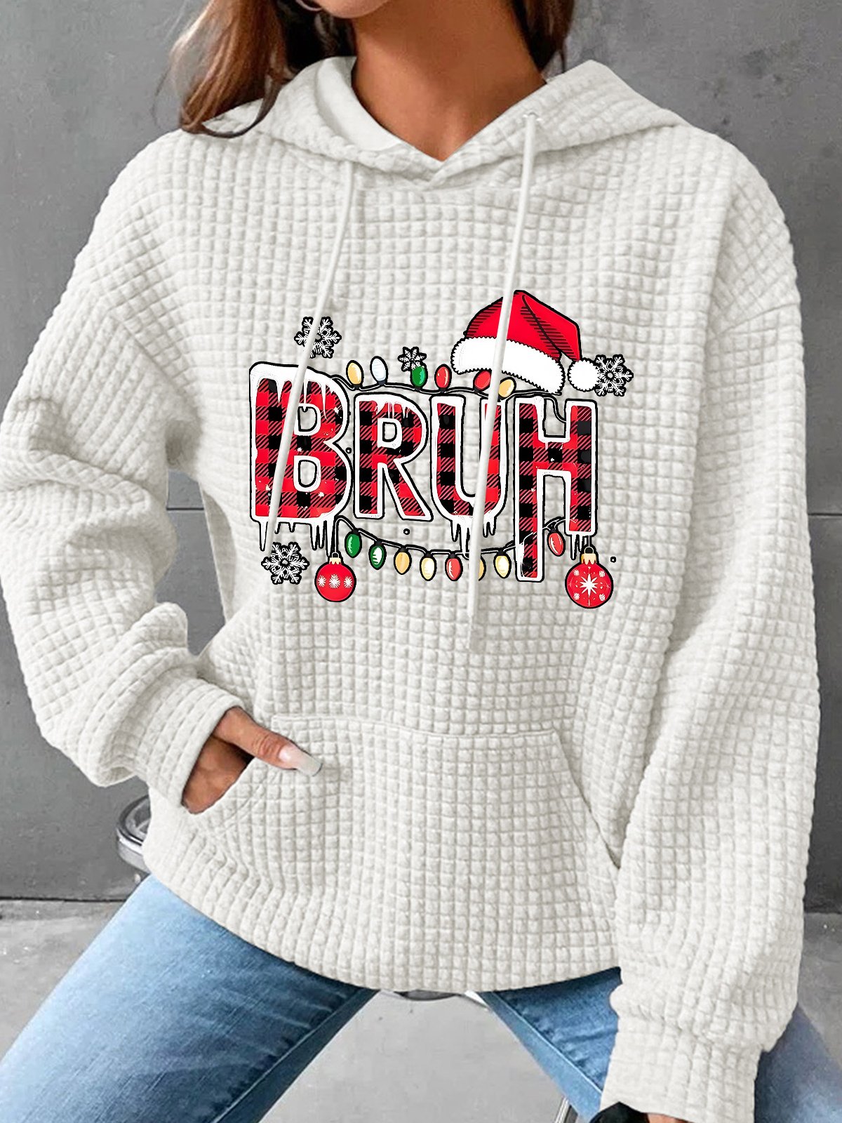 Bruh Christmas Simple Loose Hoodie