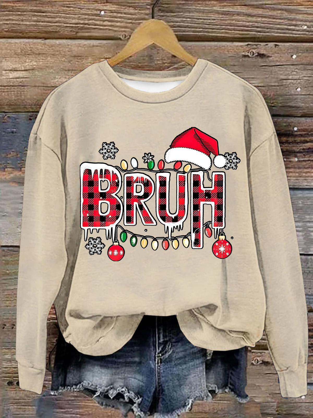 Funny Bruh Christmas Crew Neck Casual Loose Sweatshirt