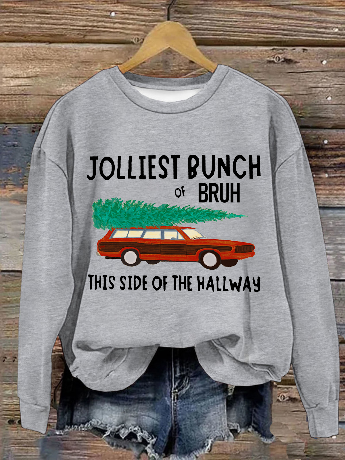 Jolliest Bunch of Bruh Christmas Crew Neck Casual Sweatshirt