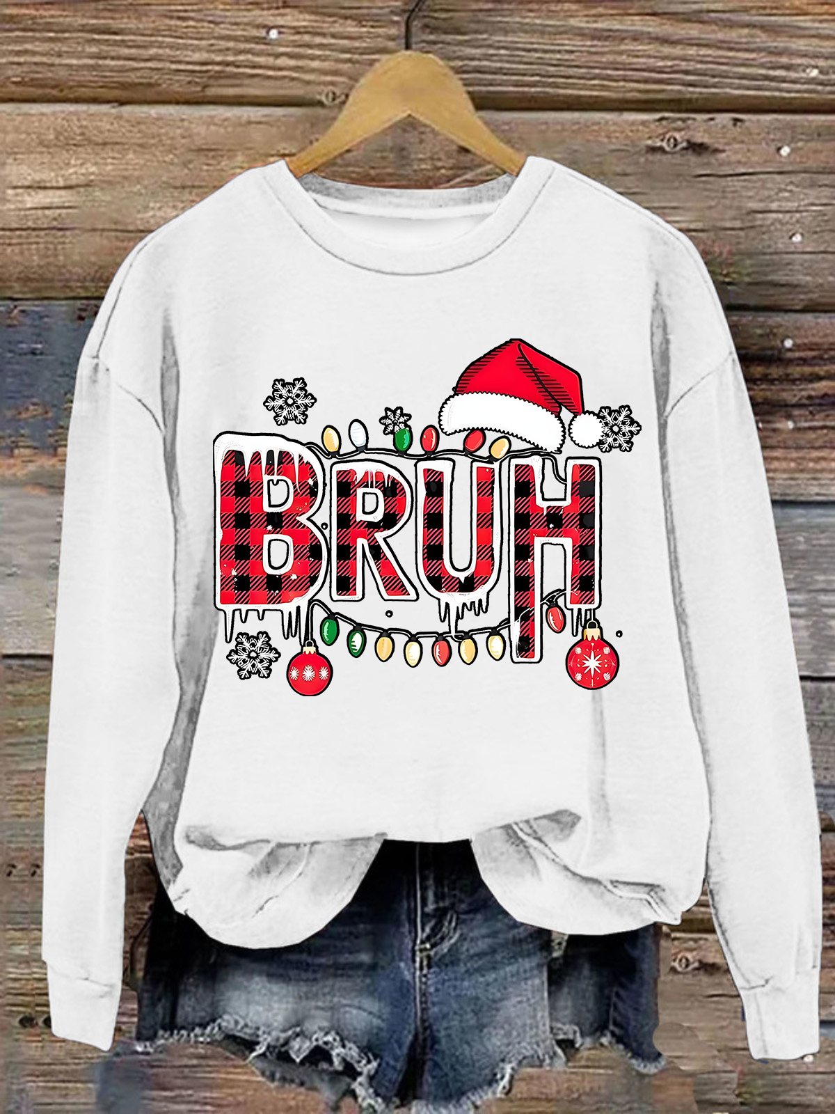 Funny Bruh Christmas Crew Neck Casual Loose Sweatshirt