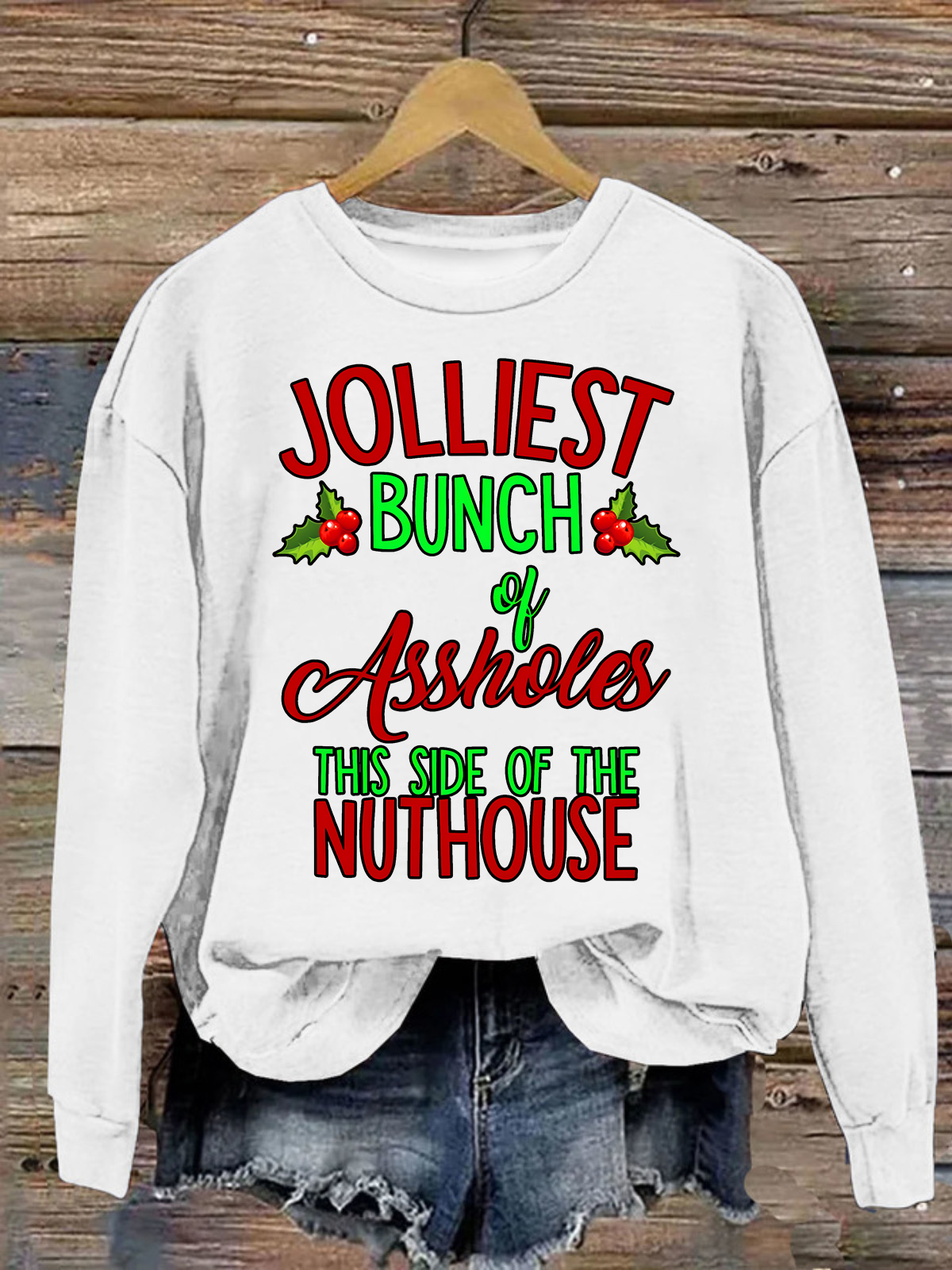 Jolliest Bunch of Assholes Loose Casual Crew Neck Christmas Sweatshirt