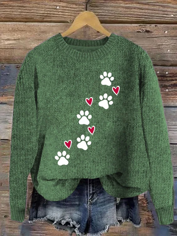 Heart Dog Simple Crew Neck Loose Sweater