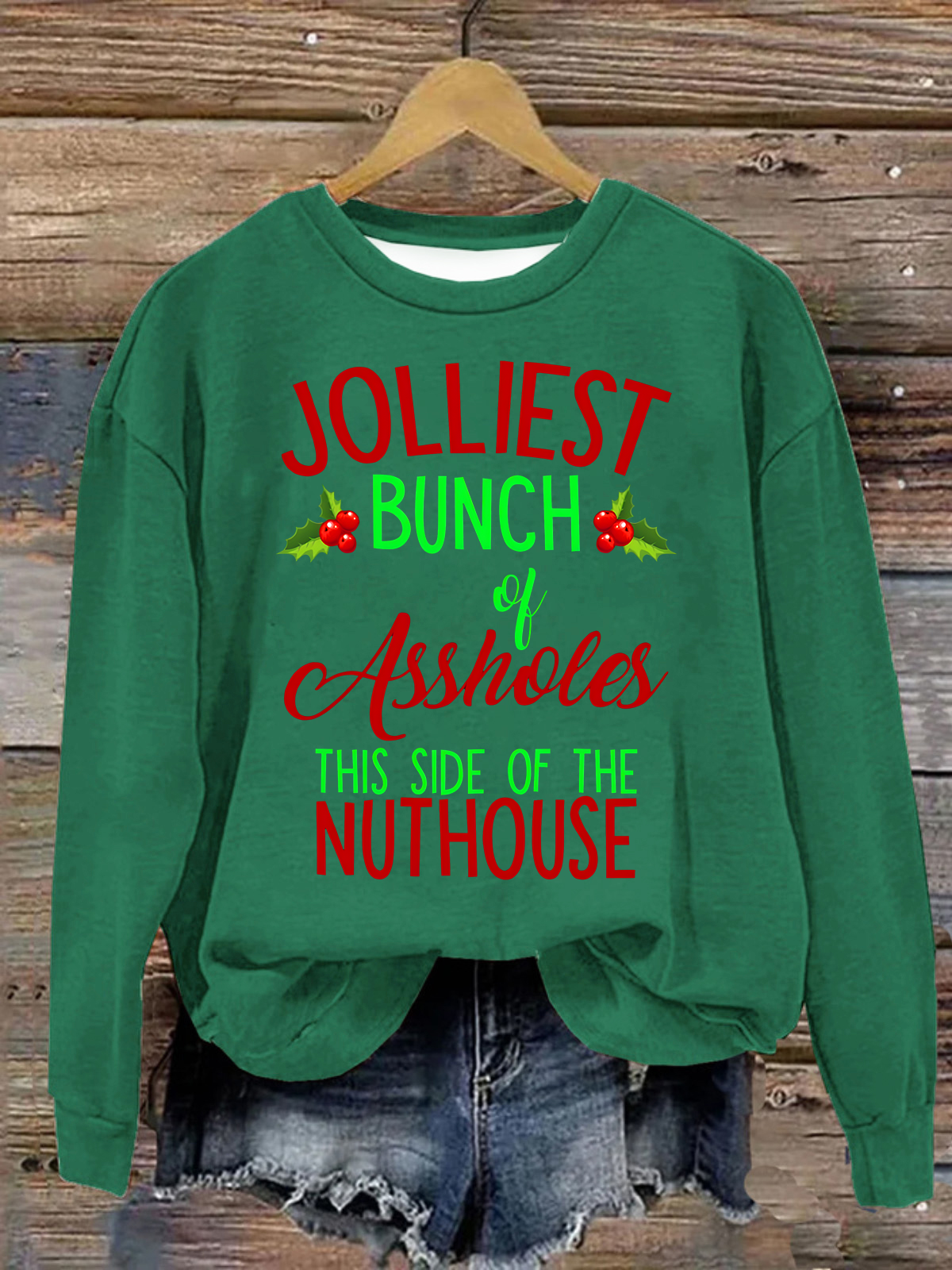 Jolliest Bunch of Assholes Loose Casual Crew Neck Christmas Sweatshirt