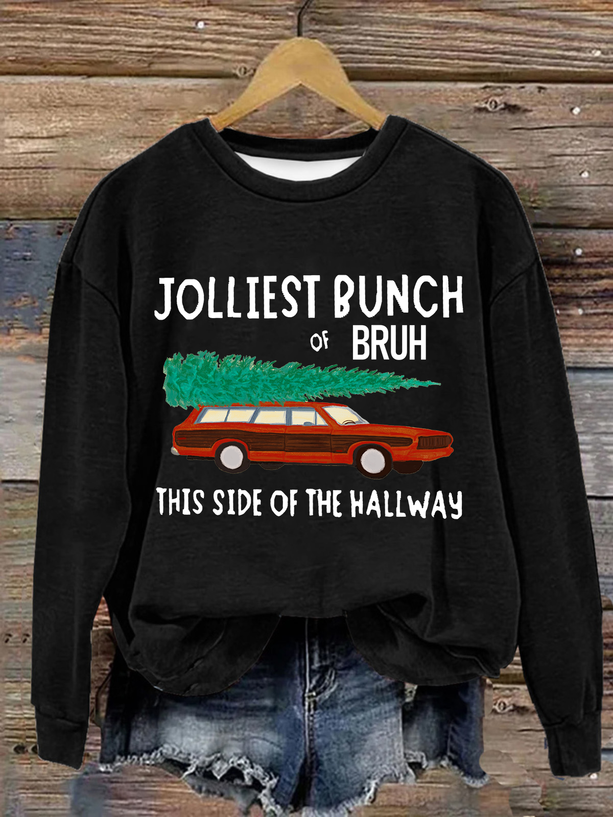 Jolliest Bunch of Bruh Christmas Crew Neck Casual Sweatshirt