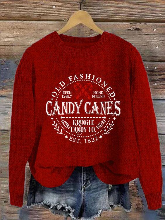 Christmas Candy Cane North Pole Simple Crew Neck Sweater