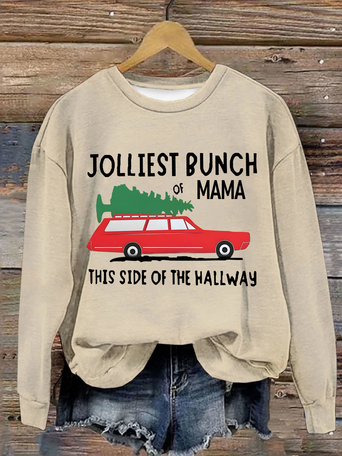 Jolliest Bunch Of  Mama Crew Neck Casual Loose Christmas Sweatshirt