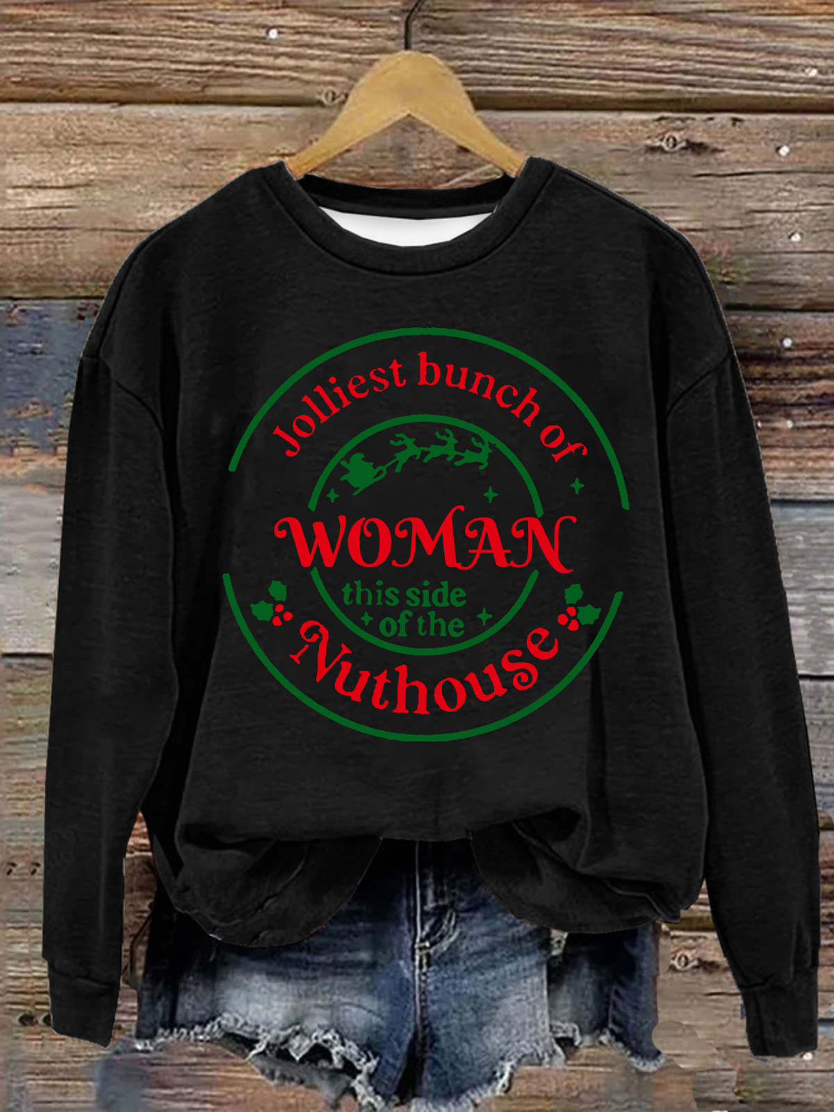 Jolliest Bunch of Woman Casual Christmas Cotton Sweatshirt