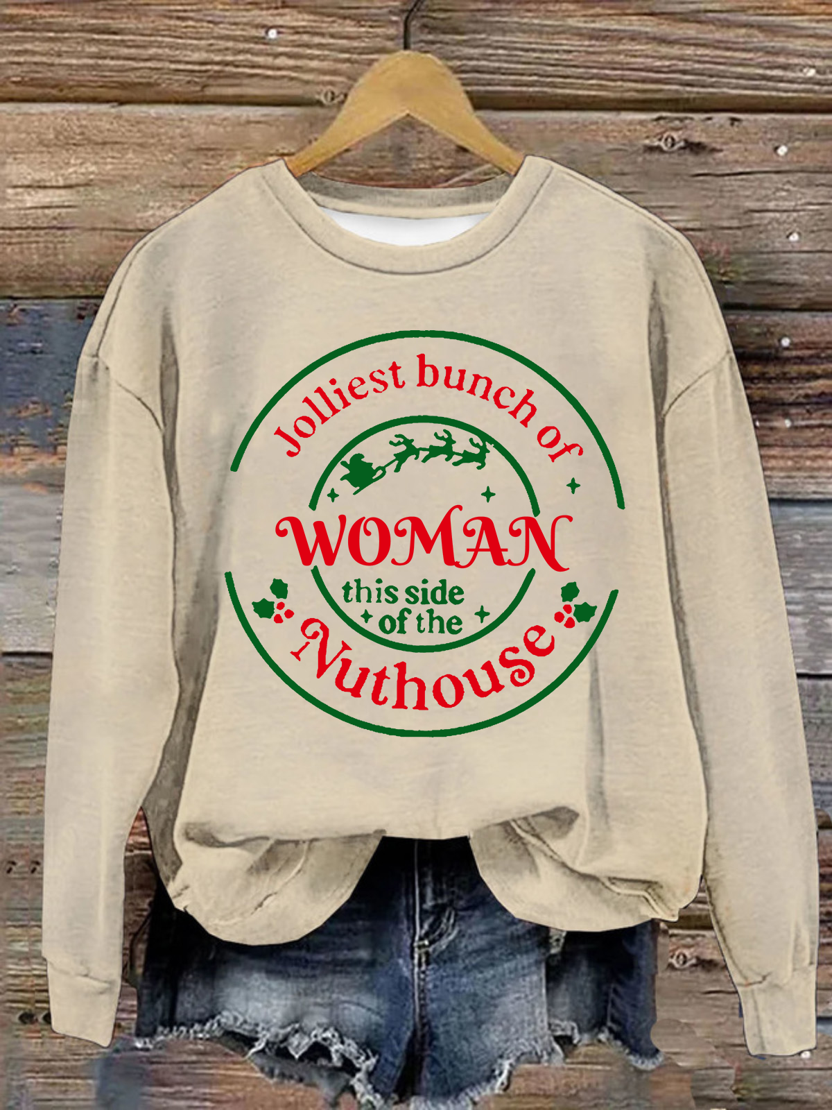 Jolliest Bunch of Woman Casual Christmas Cotton Sweatshirt