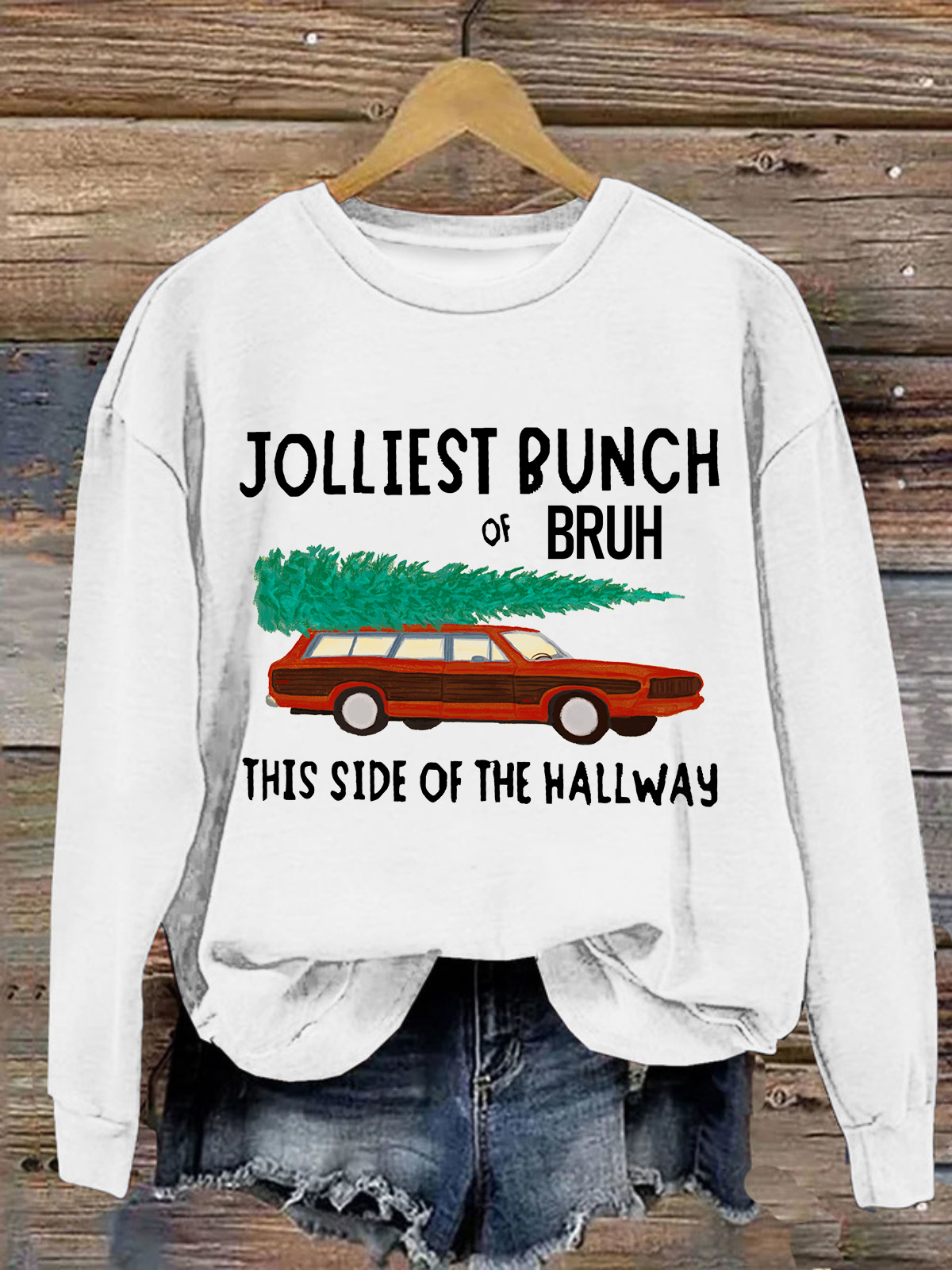 Jolliest Bunch of Bruh Christmas Crew Neck Casual Sweatshirt