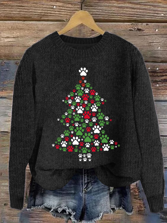 Christmas Dog Loose Casual Knitted Christmas Tree Sweater