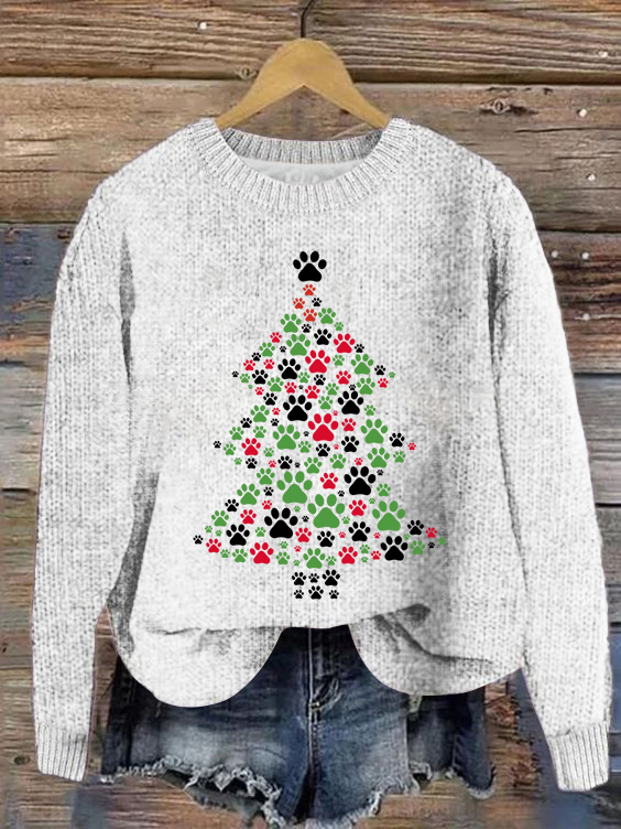 Christmas Dog Loose Casual Knitted Christmas Tree Sweater