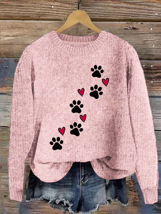 Heart Dog Simple Crew Neck Loose Sweater