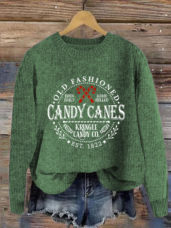 Christmas Candy Cane North Pole Simple Crew Neck Sweater