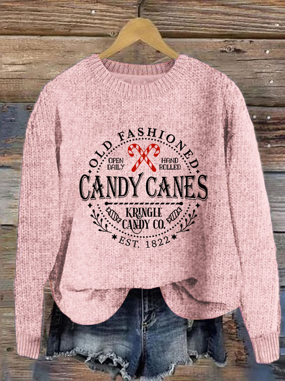 Christmas Candy Cane North Pole Simple Crew Neck Sweater