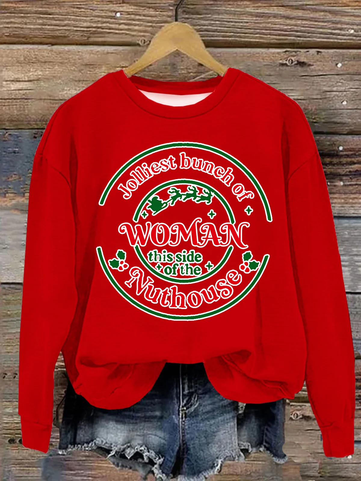 Jolliest Bunch of Woman Casual Christmas Cotton Sweatshirt