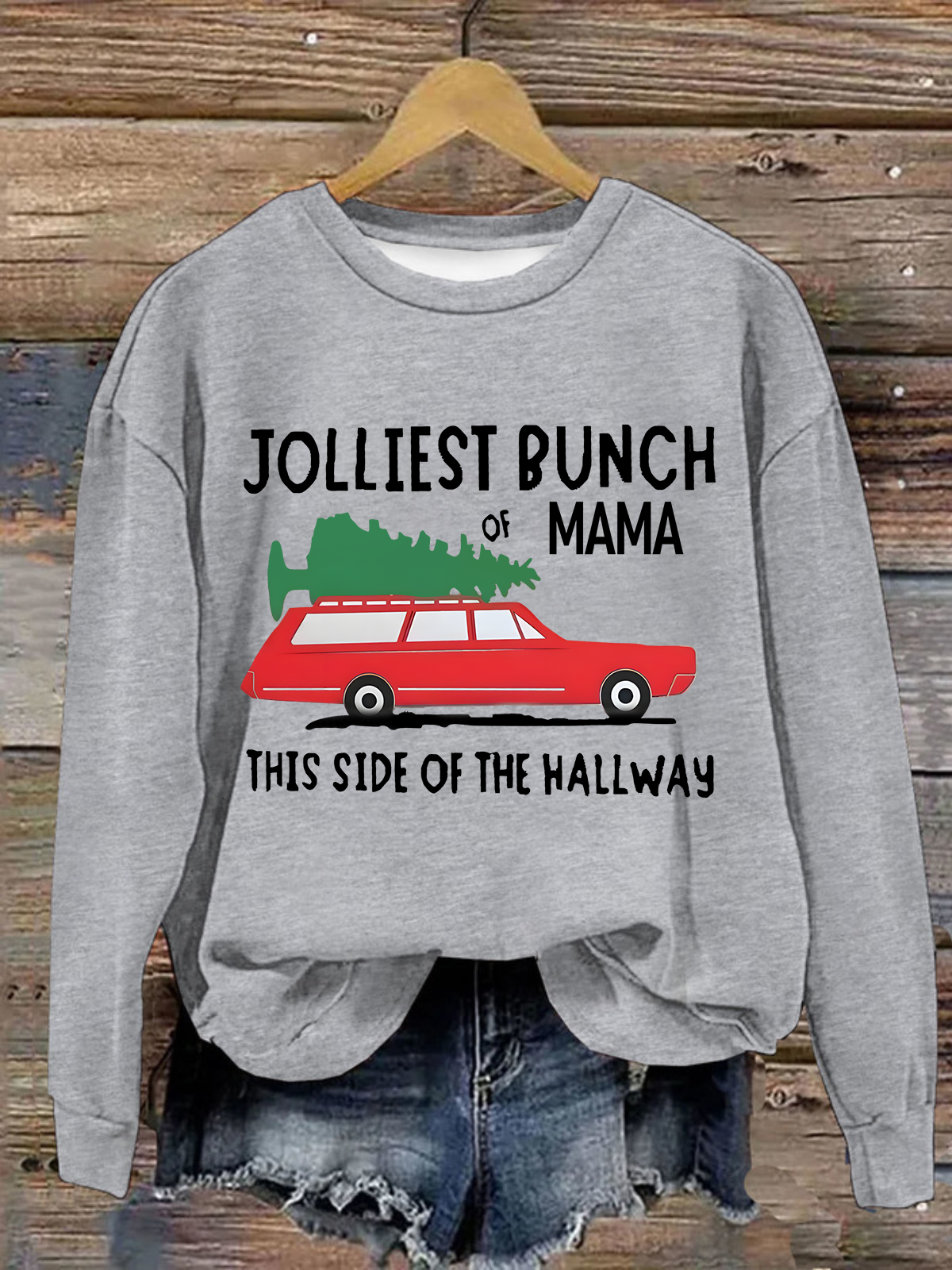 Jolliest Bunch Of  Mama Crew Neck Casual Loose Christmas Sweatshirt