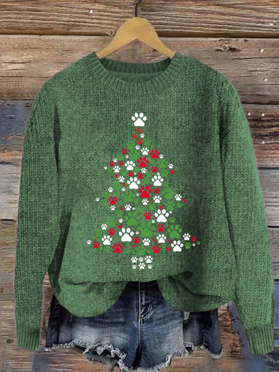 Christmas Dog Loose Casual Knitted Christmas Tree Sweater