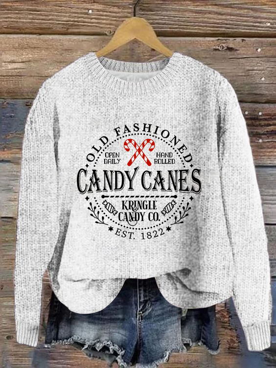 Christmas Candy Cane North Pole Simple Crew Neck Sweater