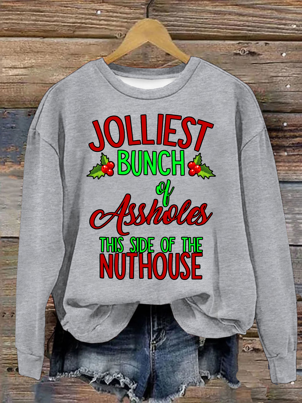 Jolliest Bunch of Assholes Loose Casual Crew Neck Christmas Sweatshirt