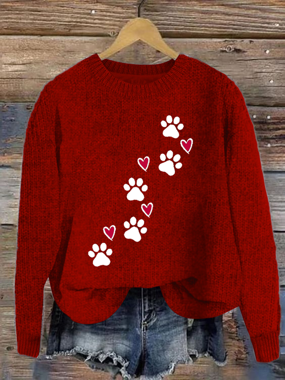 Heart Dog Simple Crew Neck Loose Sweater