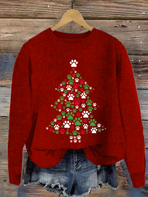 Christmas Dog Loose Casual Knitted Christmas Tree Sweater