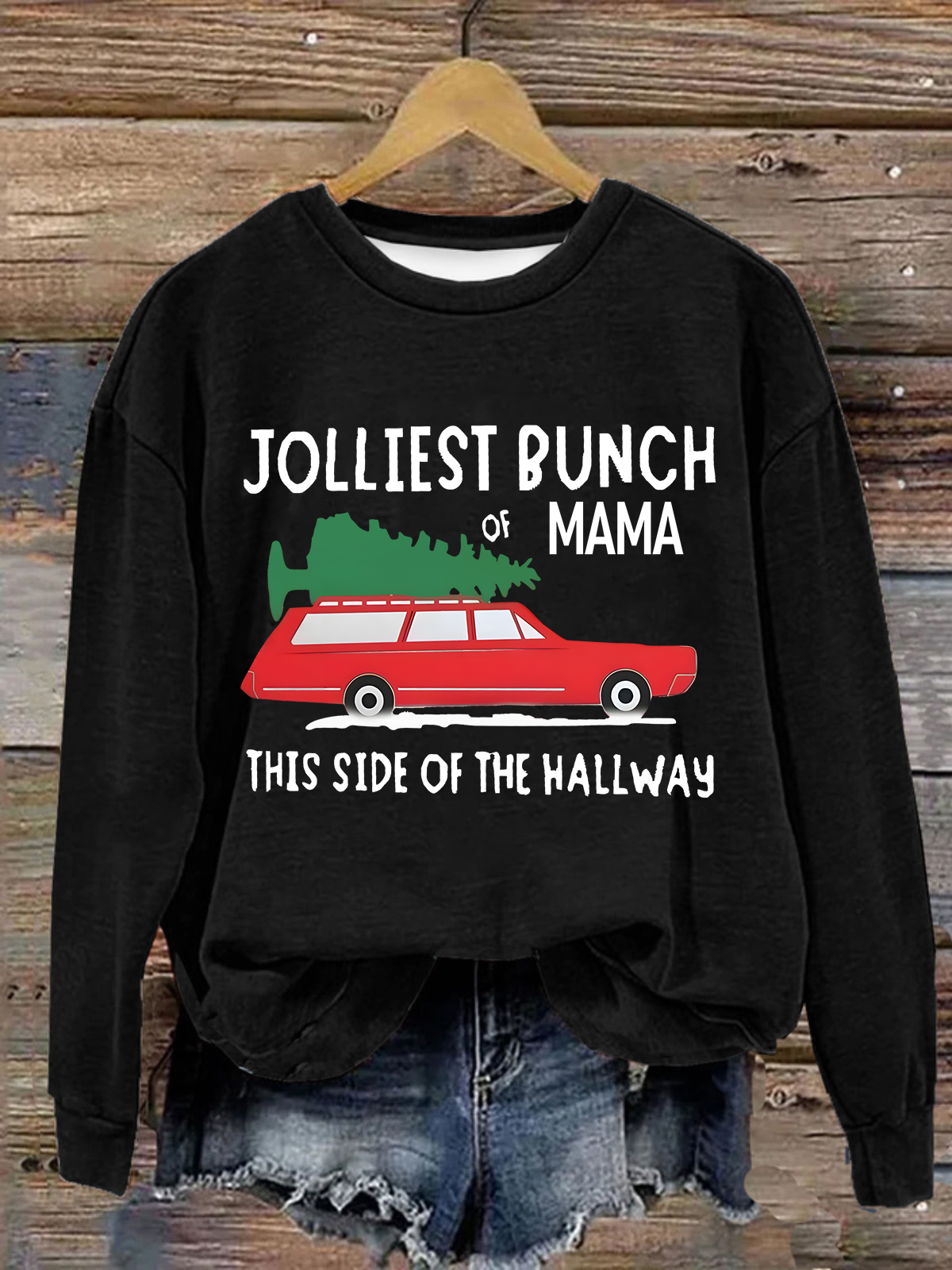 Jolliest Bunch Of  Mama Crew Neck Casual Loose Christmas Sweatshirt