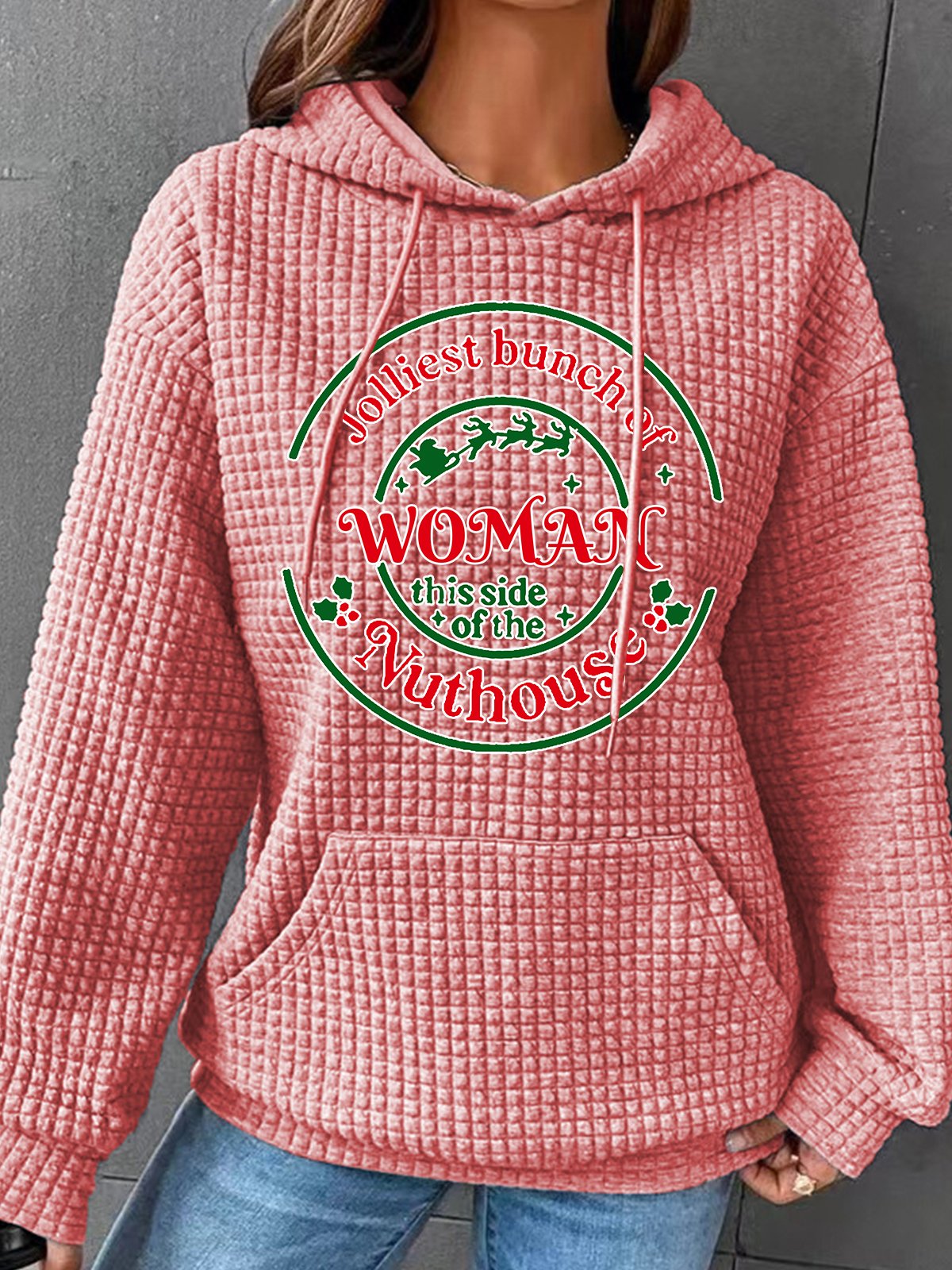 Jolliest Bunch of Woman Christmas Simple Loose Hoodie