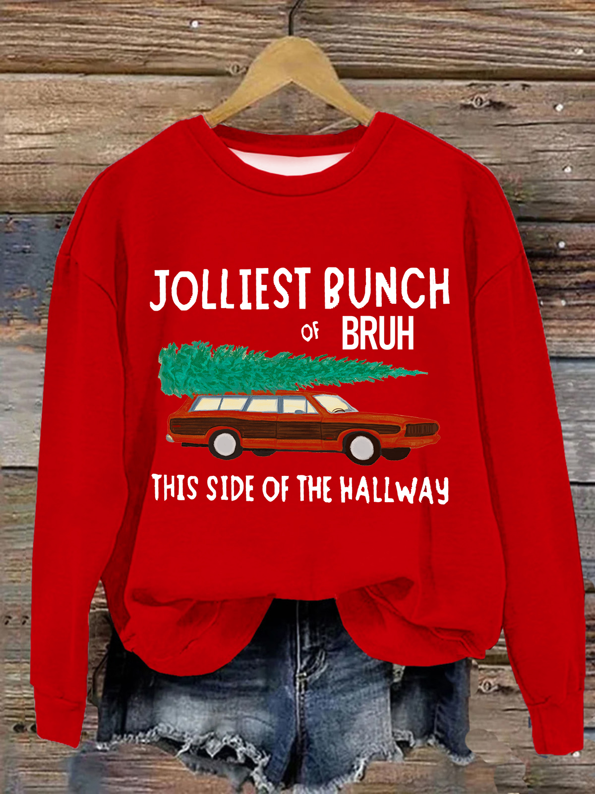 Jolliest Bunch of Bruh Christmas Crew Neck Casual Sweatshirt