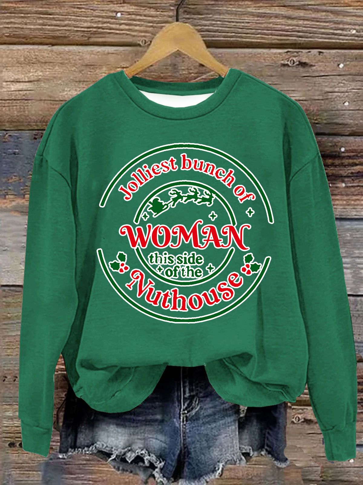 Jolliest Bunch of Woman Casual Christmas Cotton Sweatshirt