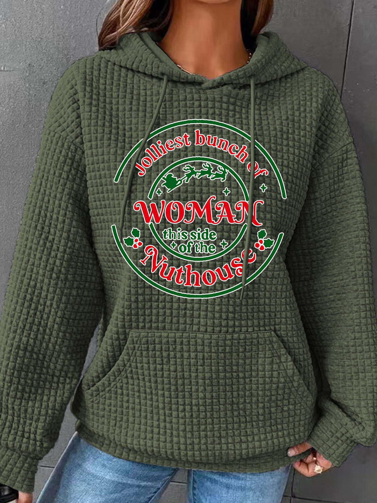 Jolliest Bunch of Woman Christmas Simple Loose Hoodie