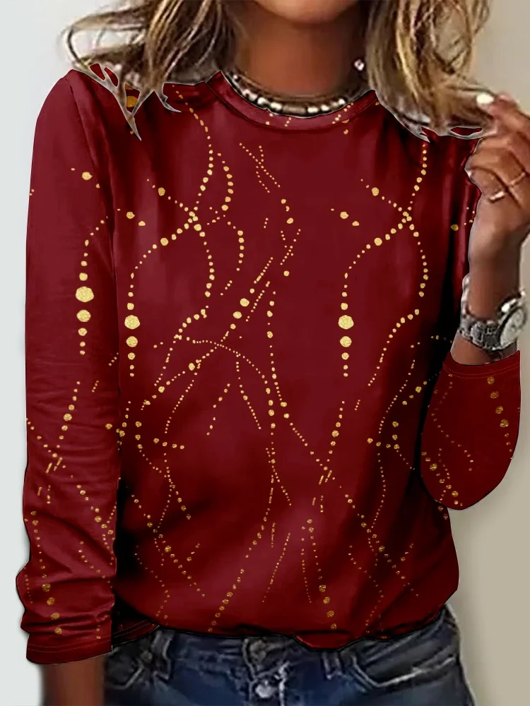 Christmas 3D Printing Crew Neck Casual Blouse