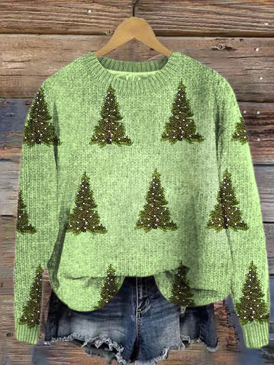 Christmas tree Casual Crew Neck Sweater