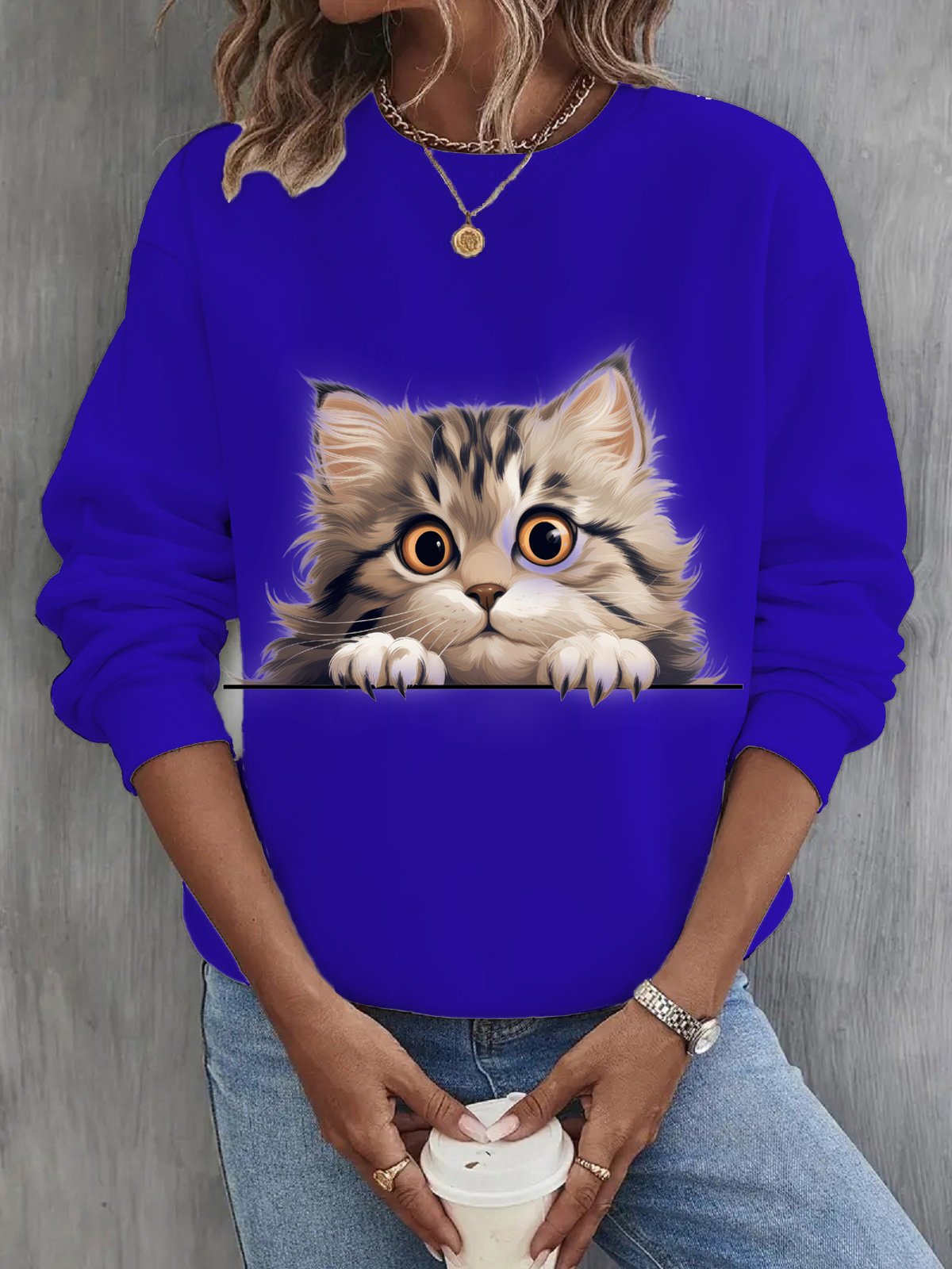 Cat Casual Crew Neck Sweatshirt