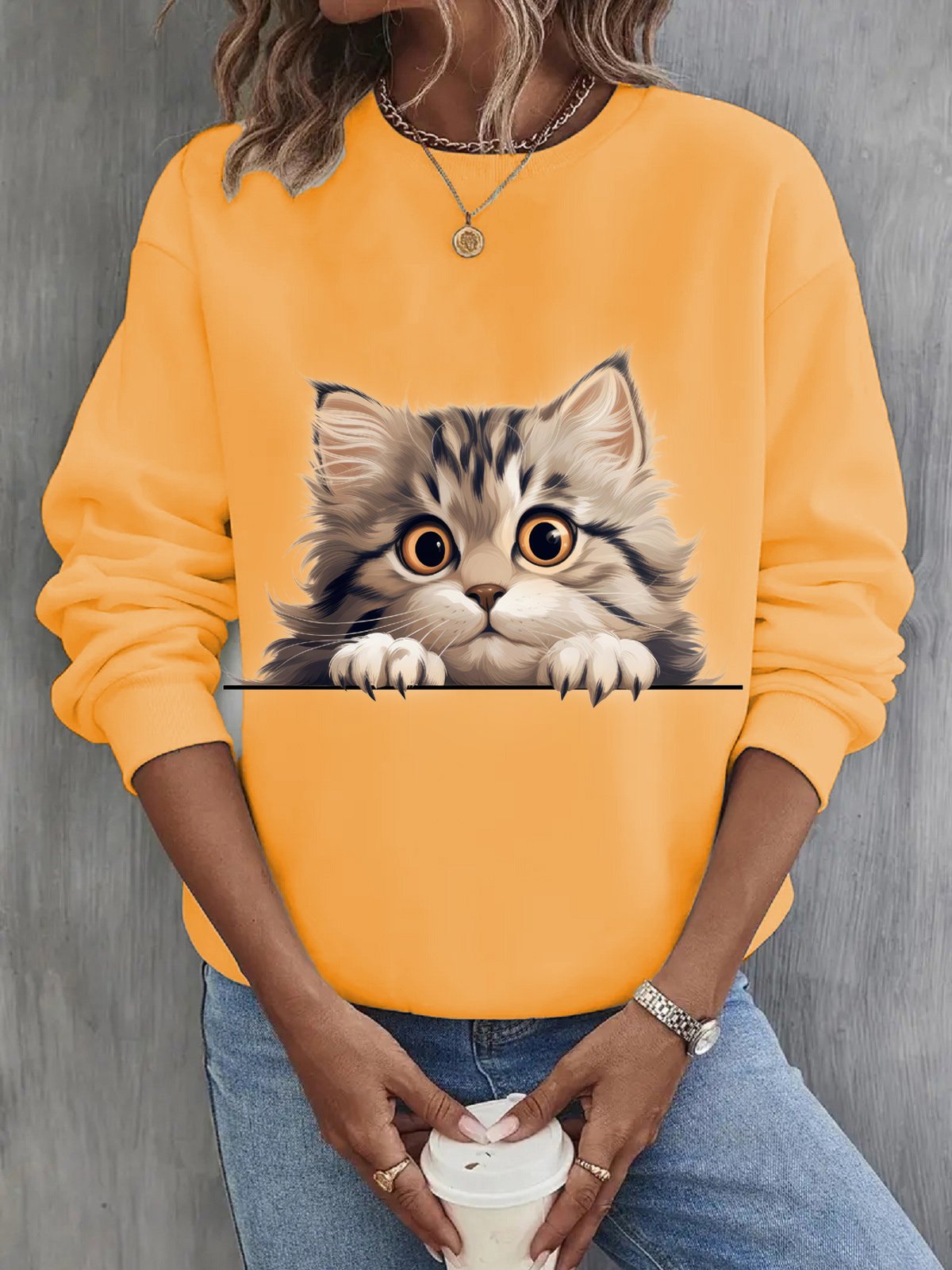 Cat Casual Crew Neck Sweatshirt