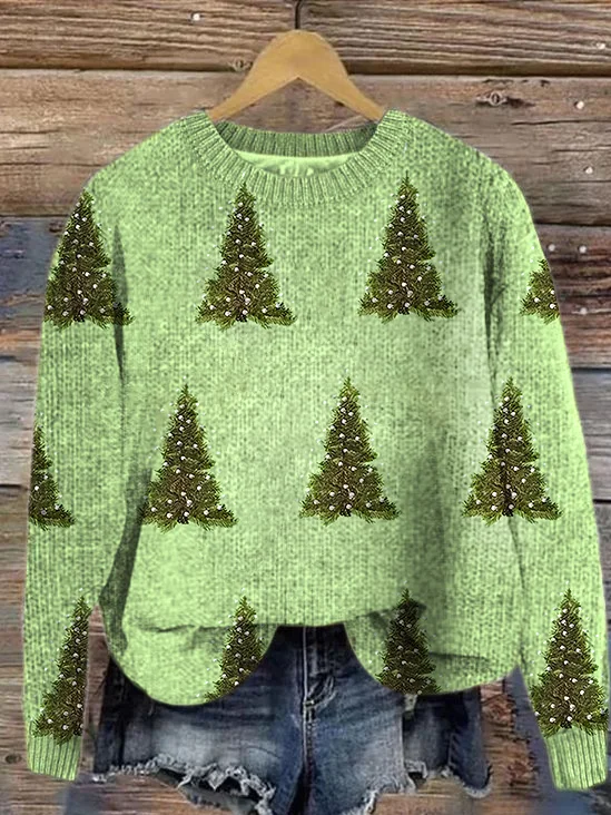 Christmas tree Casual Crew Neck Sweater