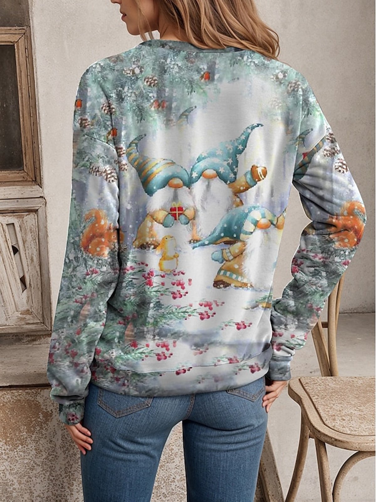 Christmas Print Long Sleeve Crew Neck Sweatshirt