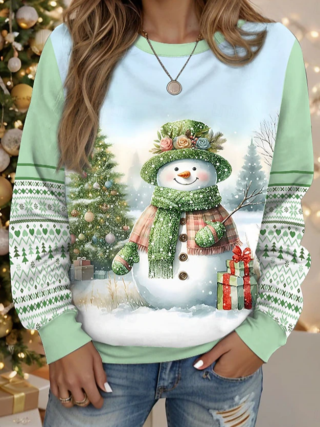 Christmas Snowman Print Long-Sleeved Sweatshirt